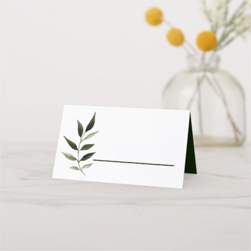 Elegant Minimal Leaves Frame Green Olive Hunter  Place Card