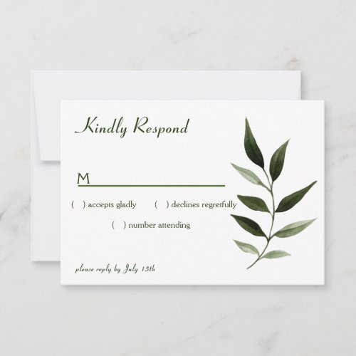 Elegant Minimal Leaves Frame Green Olive Hunter RSVP Card