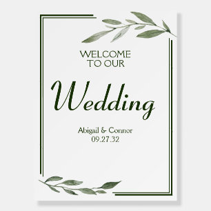 Elegant Minimal Leaves Frame Green Olive Welcome Foam Board