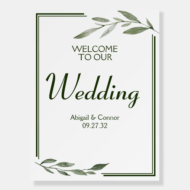 Elegant Minimal Leaves Frame Green Olive Welcome  Foam Board (Front)