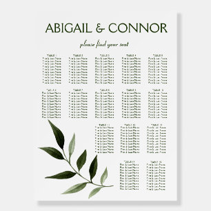 Elegant Minimal Leaves Frame Green Seating Chart Foam Board