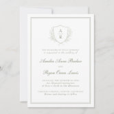 Light Powder Blue Romantic Monogram Crest Wedding Invitation