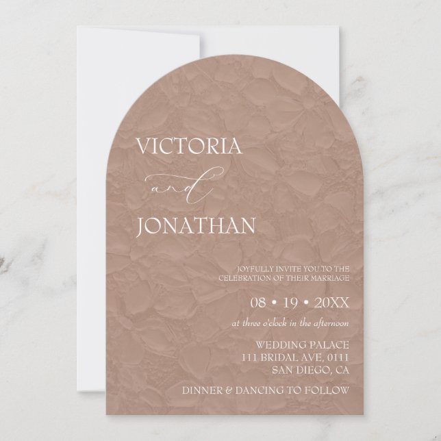 Elegant Minimal Light Brown White Wedding  Invitation (Front)