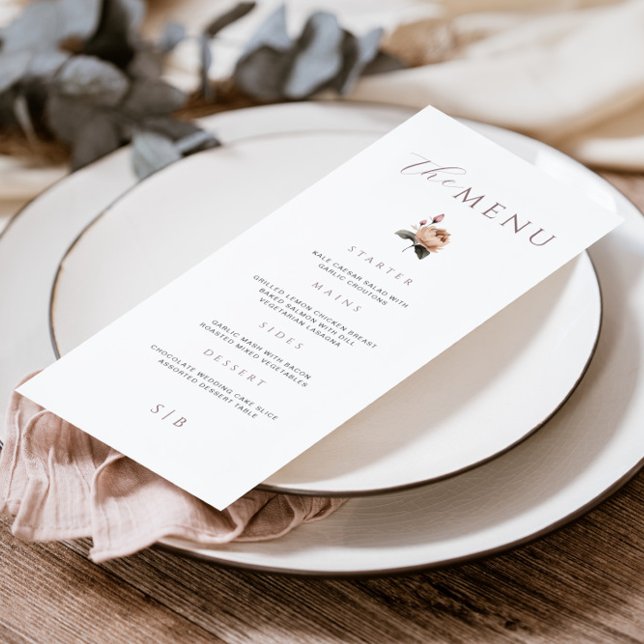 Elegant Minimal Light Pink Rose Wedding Menu (Creator Uploaded)