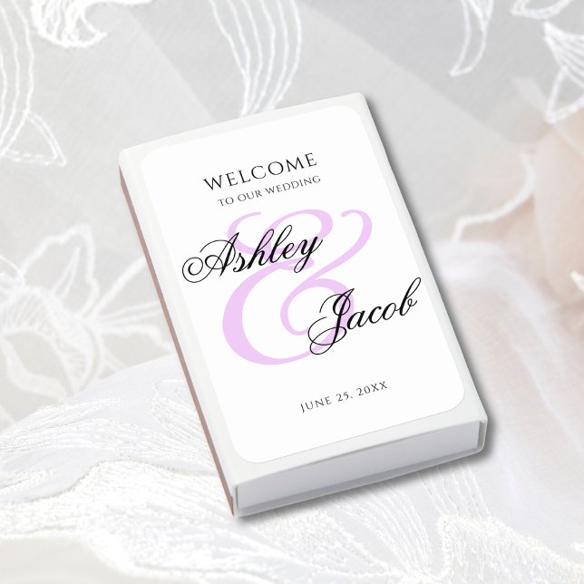 Elegant Minimal Light Purple Custom Name Wedding Matchboxes (Creator Uploaded)
