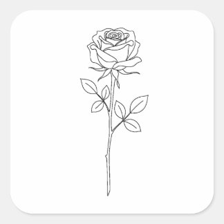 Elegant Minimal Line Art Rose Square Sticker