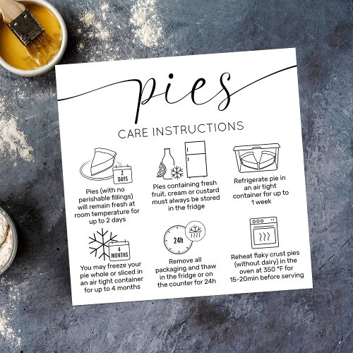 Elegant Minimal Logo Baked Pies Care Instructions Square Business Card