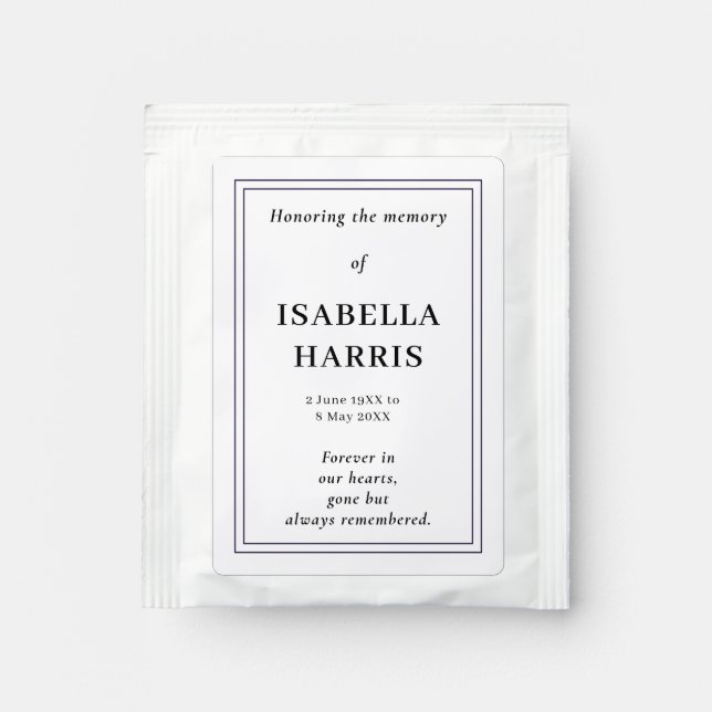 Elegant Minimal Memorial Keepsake Design Tea Bag Drink Mix (Front)