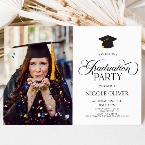 Elegant Minimal Minimalist Custom Photo Graduation Invitation