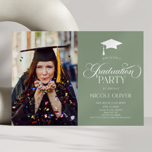 Elegant Minimal Minimalist Custom Photo Graduation Invitation
