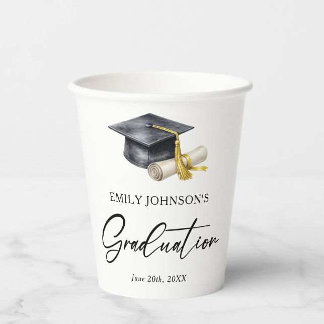 Elegant Minimal Minimalist Graduation Paper Cups (Front)