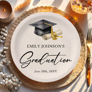 Elegant Minimal Minimalist Graduation Paper Plates