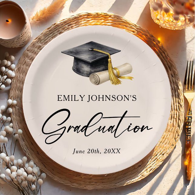 Elegant Minimal Minimalist Graduation Paper Plates (Creator Uploaded)