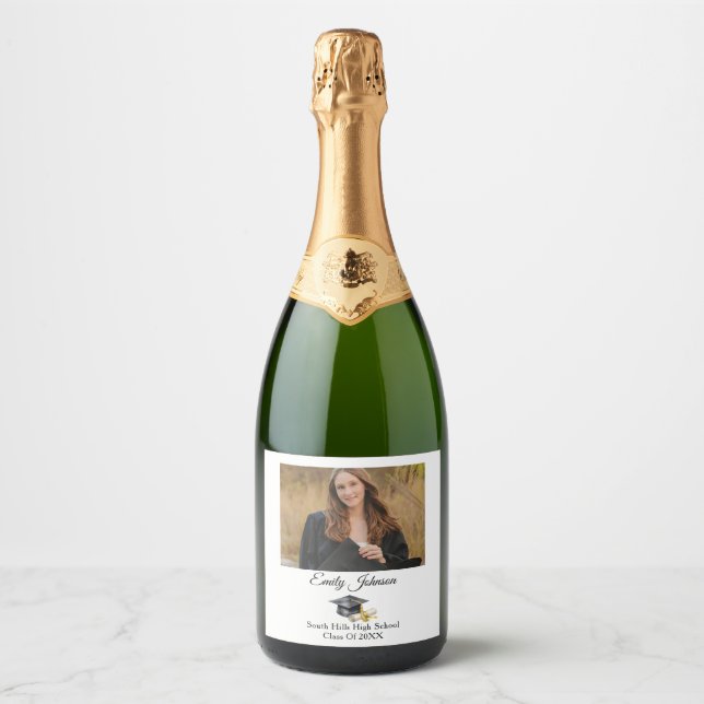 Elegant Minimal Minimalist Graduation Sparkling Wine Label (Front)