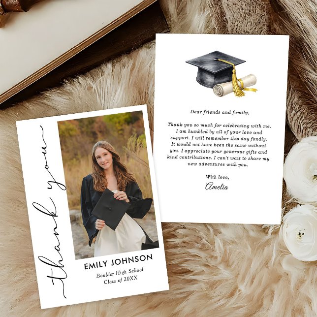 Elegant Minimal Minimalist Graduation Thank You Card (Creator Uploaded)