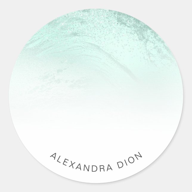 Elegant minimal mint green glitter marble classic round sticker (Front)