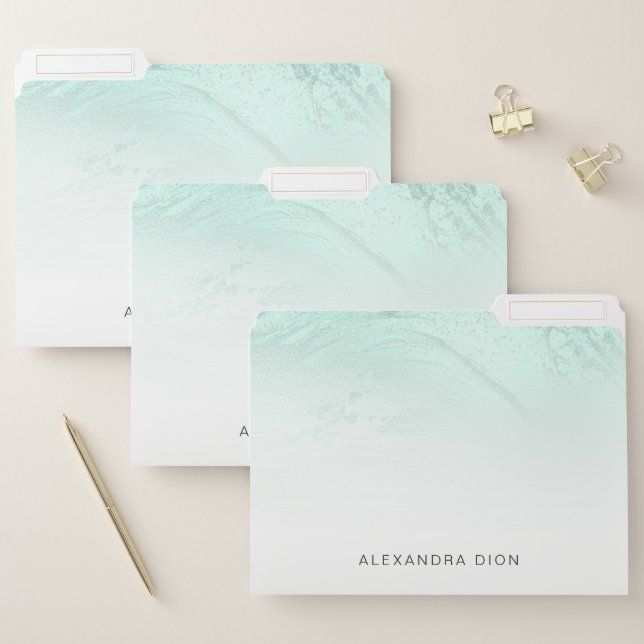 Elegant minimal mint green glitter marble file folder (Set)