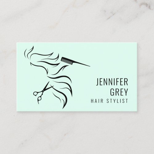 Elegant minimal mint green scissors hairstylist business card
