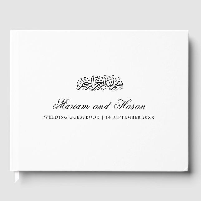 Elegant Minimal Modern Black Script Muslim Wedding Guest Book (Front)