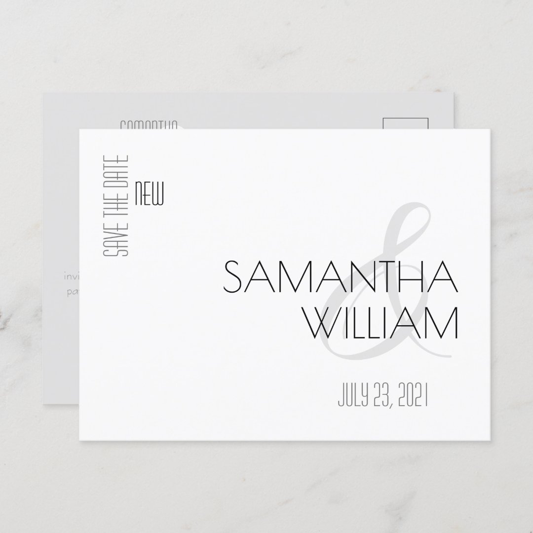 Elegant Minimal Modern Black White Save the Date Invitation Postcard ...