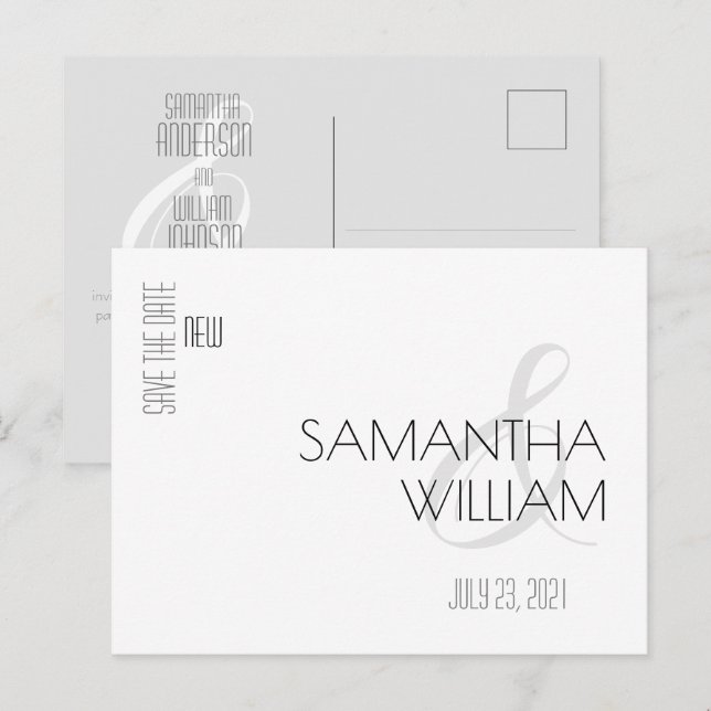 Elegant Minimal Modern Black White Save the Date Invitation Postcard (Front/Back)