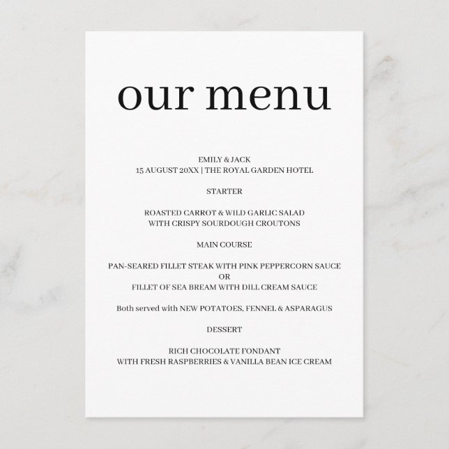Elegant Minimal Modern Chic Wedding Design Menu (Front)