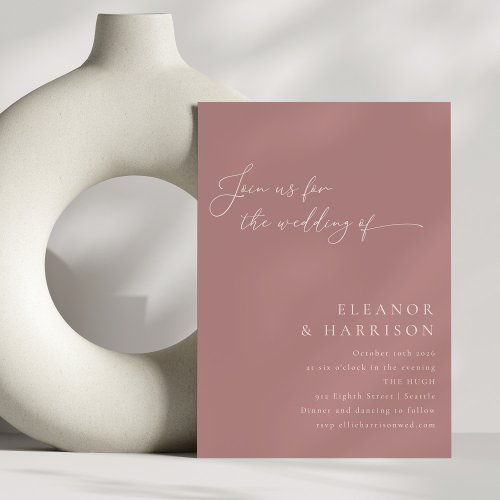 Elegant Minimal Modern Dusty Rose Script Wedding Invitation