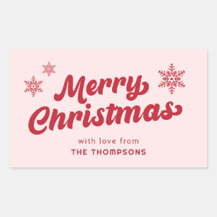 Elegant Minimal Modern Pink Boho Merry Christmas  Rectangular Sticker
