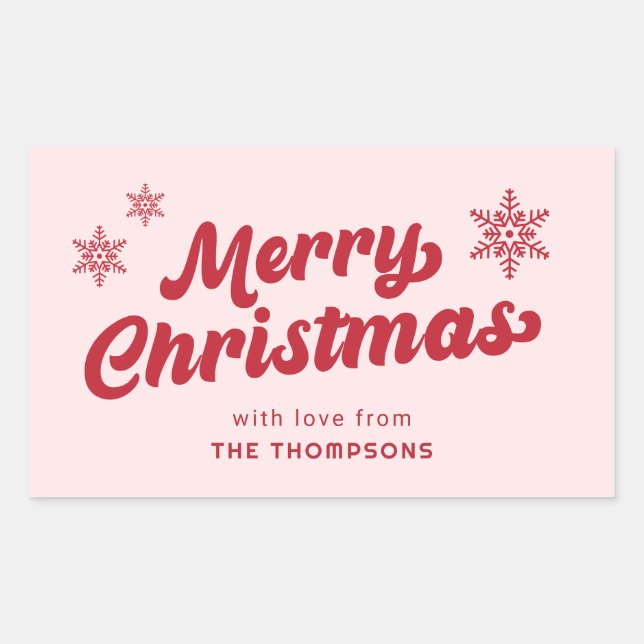 Elegant Minimal Modern Pink Boho Merry Christmas  Rectangular Sticker (Front)