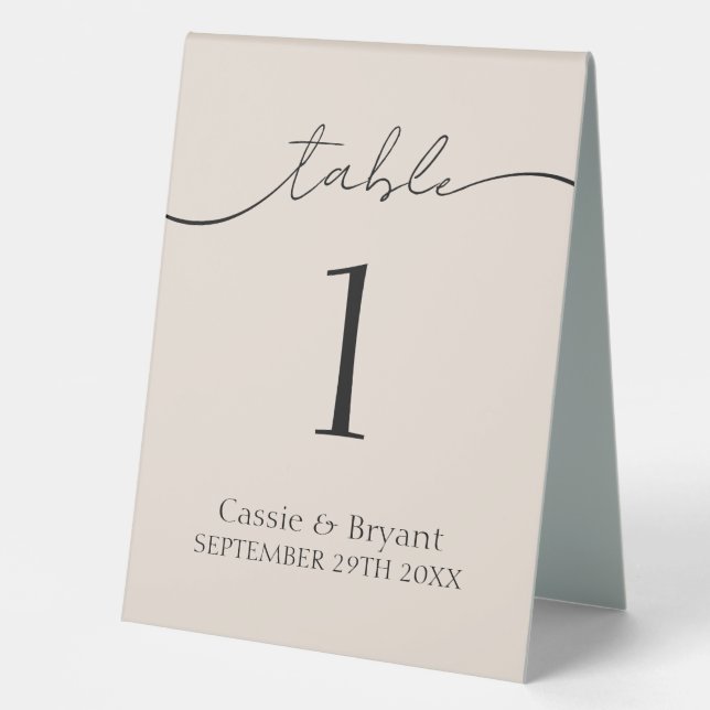Elegant Minimal Modern Script Wedding Table Number Tent (Front)
