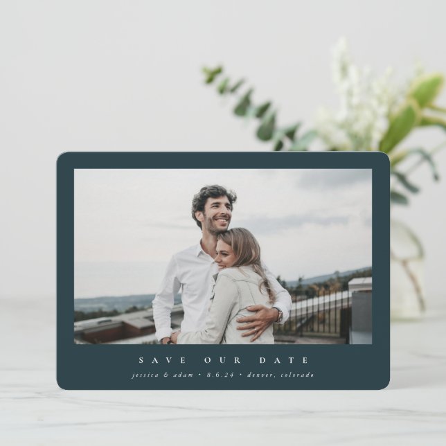 Elegant Minimal Modern Single Photograph Save The Date (Standing Front)