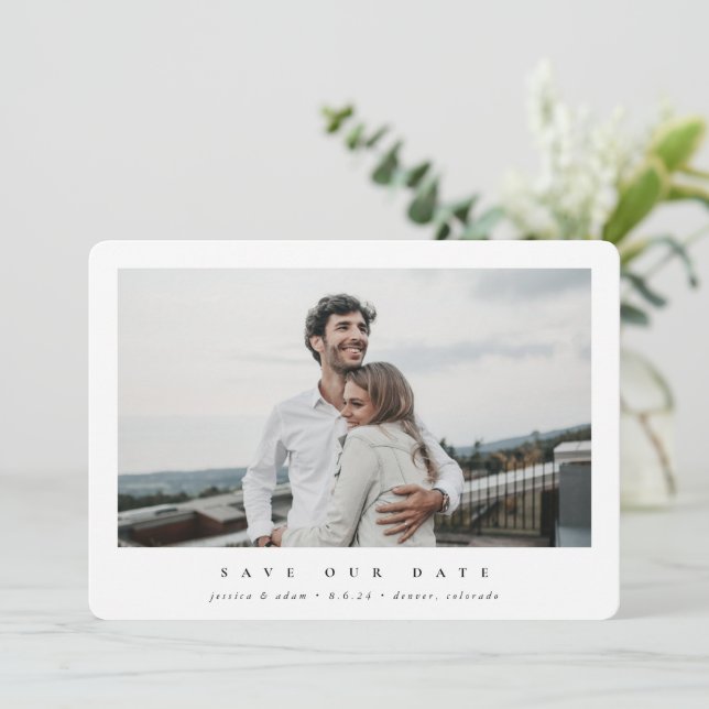 Elegant Minimal Modern Single Photograph Save The Date (Standing Front)