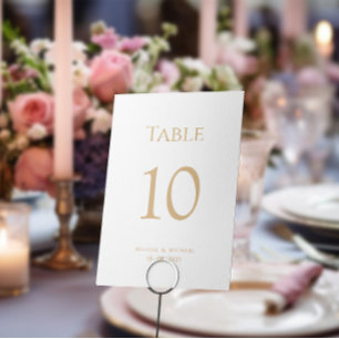 Elegant Minimal Modern White Gold Script Wedding Table Number