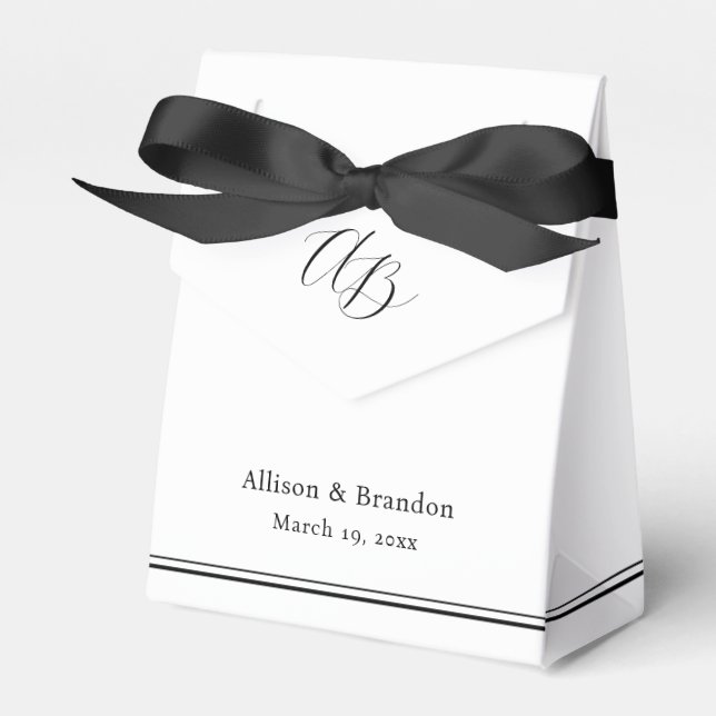 Elegant Minimal Monogram Custom Wedding Favor Boxes (Front Side)
