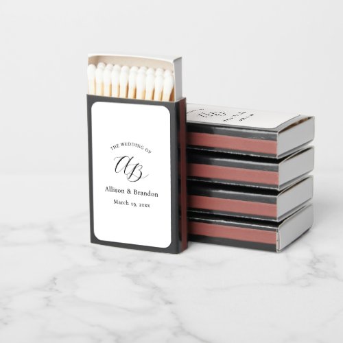 Elegant Minimal Monogram Custom Wedding Favor Matchboxes