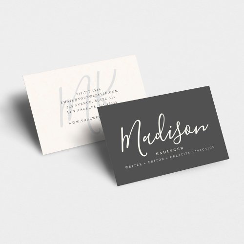 Elegant Minimal Monogram Gray Ivory Chic Stylish Business Card