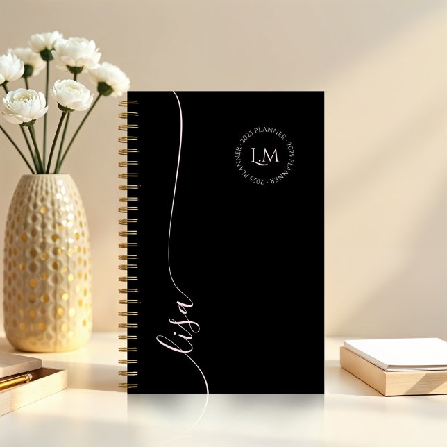 Elegant Minimal Monogram Initials Script Name Planner (Elegant Minimal Monogram Initials Script Name Planner (Front))