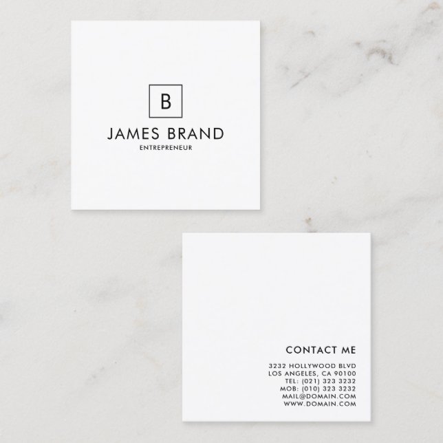 Elegant Minimal Monogram Square Business Card (Front/Back)