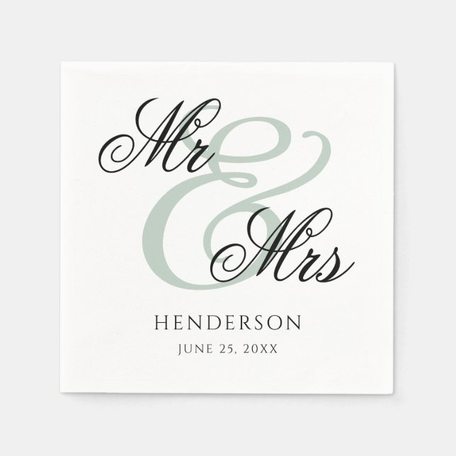 Elegant Minimal Mr and Mrs. Wedding Napkins (Front)