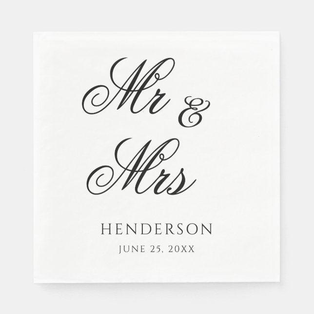 Elegant Minimal Mr and Mrs. Wedding Napkins (Front)