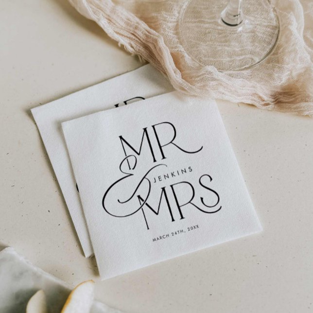 Elegant Minimal Mr and Mrs. Wedding Napkins (Elegant minimal Mr and Mrs Wedding Napkins)