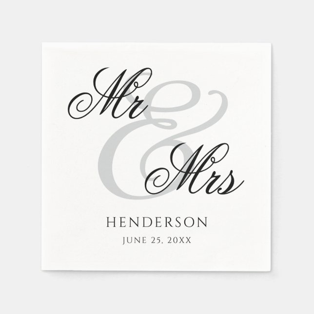 Elegant Minimal Mr and Mrs. Wedding Napkins (Front)