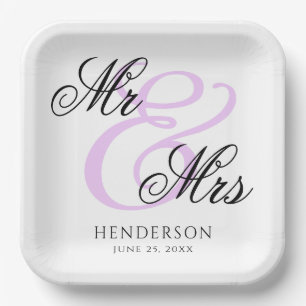 Elegant Minimal Mr and Mrs. Wedding Napkins Paper Plates