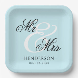 Elegant Minimal Mr and Mrs. Wedding  Paper Plates
