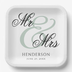 Elegant Minimal Mr and Mrs. Wedding Paper Plates
