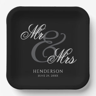 Elegant Minimal Mr and Mrs. Wedding Paper Plates