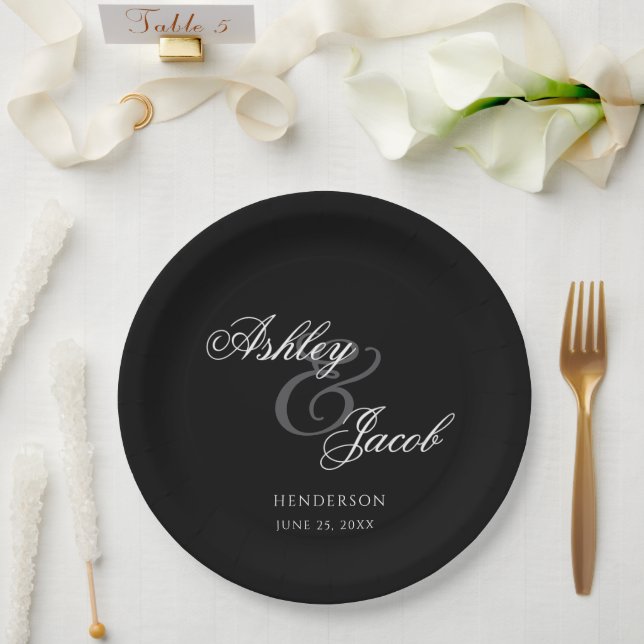 Elegant Minimal Mr and Mrs. Wedding Paper Plates (Wedding)