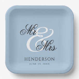 Elegant Minimal Mr and Mrs. Wedding Paper Plates