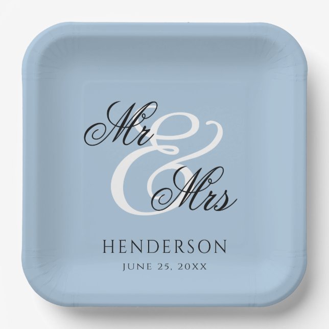 Elegant Minimal Mr and Mrs. Wedding  Paper Plates (Front)