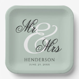 Elegant Minimal Mr and Mrs. Wedding Paper Plates